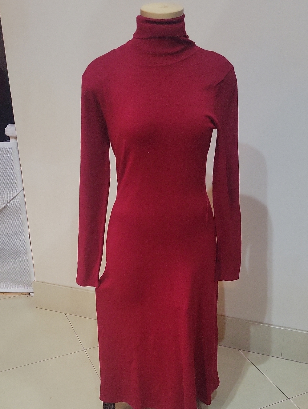 Sheri Martin Long-Sleeve Turtleneck Dress in Wine Red
